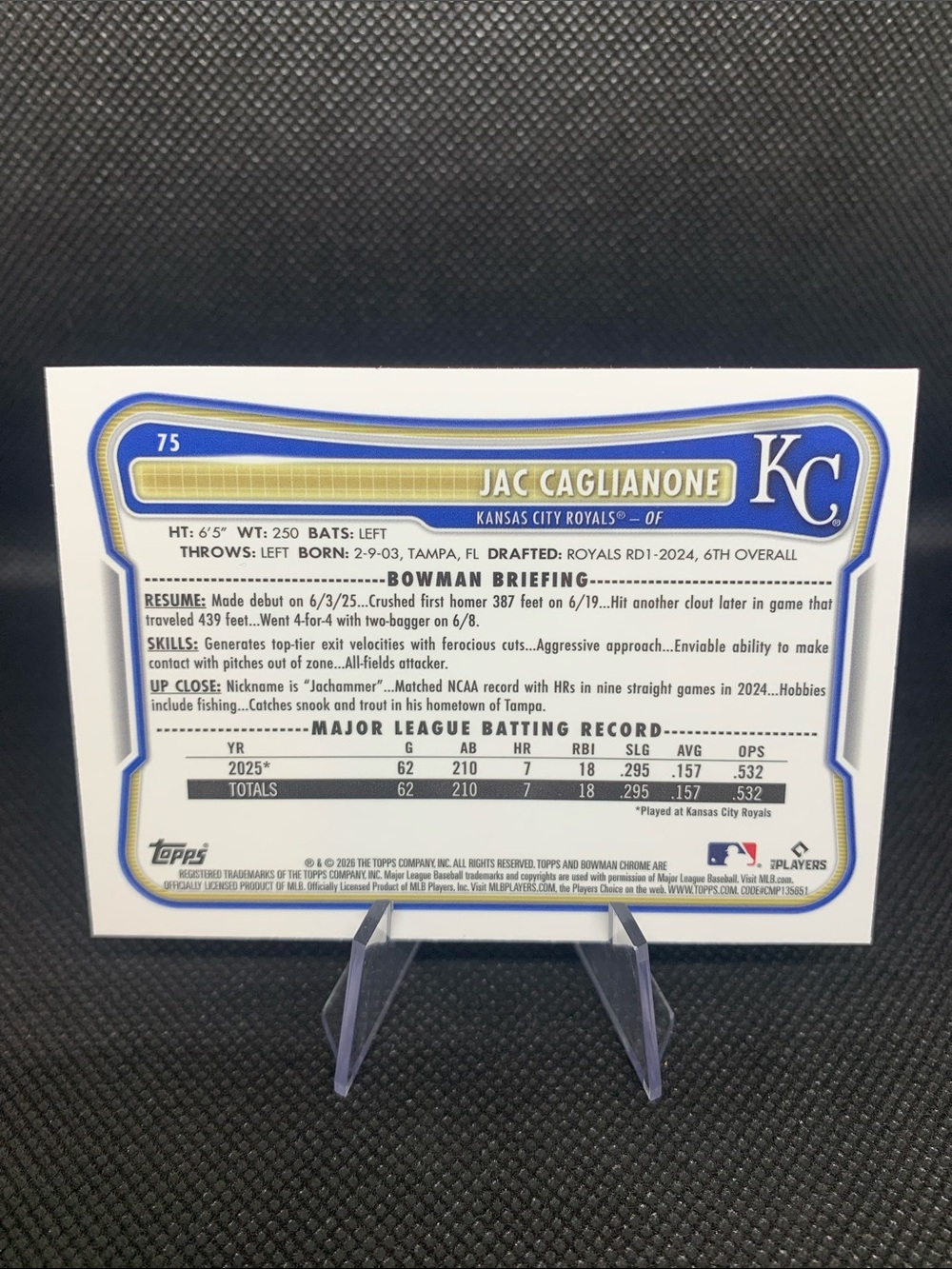Kansas City Royals Jac Caglianone Chrome Refractor Rookie Card Pristine Shape - Picture 7 of 9